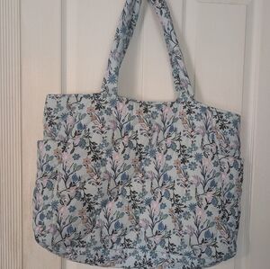Vera Bradley Quilted Tote Bag, Light Blue Floral, Poly/Nylon Material, Rare!!